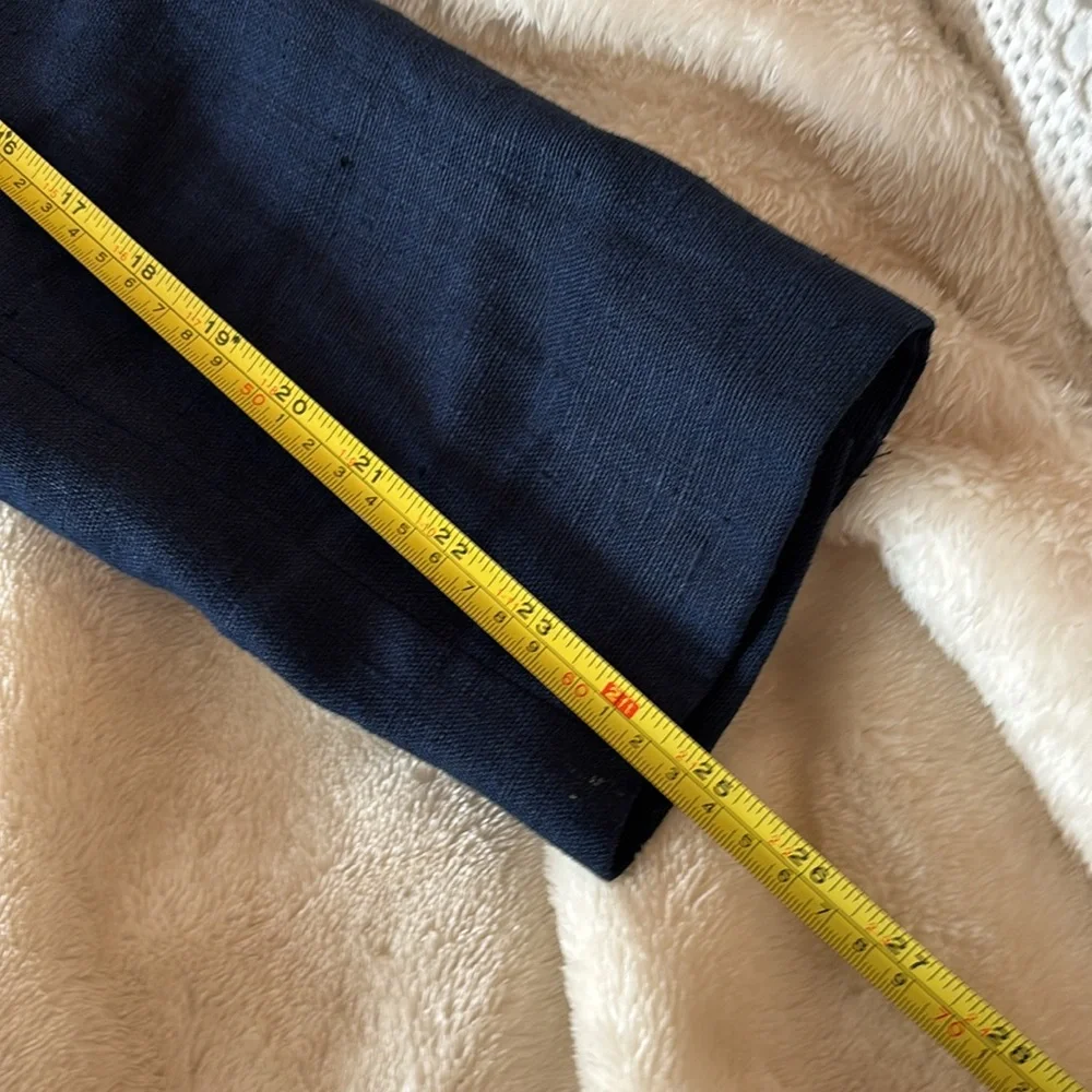 Navy linen blazer mandarin collar - Picture 7 of 7